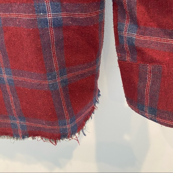 PAPER CRANE Red Plaid Shacket Full Zip Raw Hem Shirt Jacket Medium - Picture 3 of 7